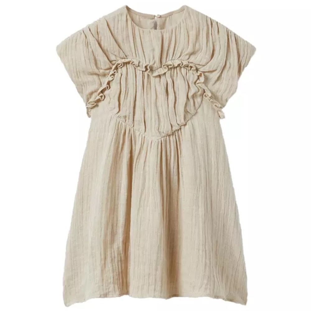 Zara Beige Linen Heart Dress Size 6 Girls